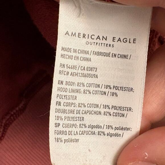 American Eagle Soft Terry Pullover Hoodie Sweatshirt Regular Fit Burgundy Sz XS - Picture 5 of 8